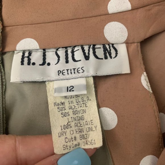 Vintage RJ Stevens Sleeveless Romper 12P Beige Polka Dot Pockets Pleated Zip - Picture 7 of 7